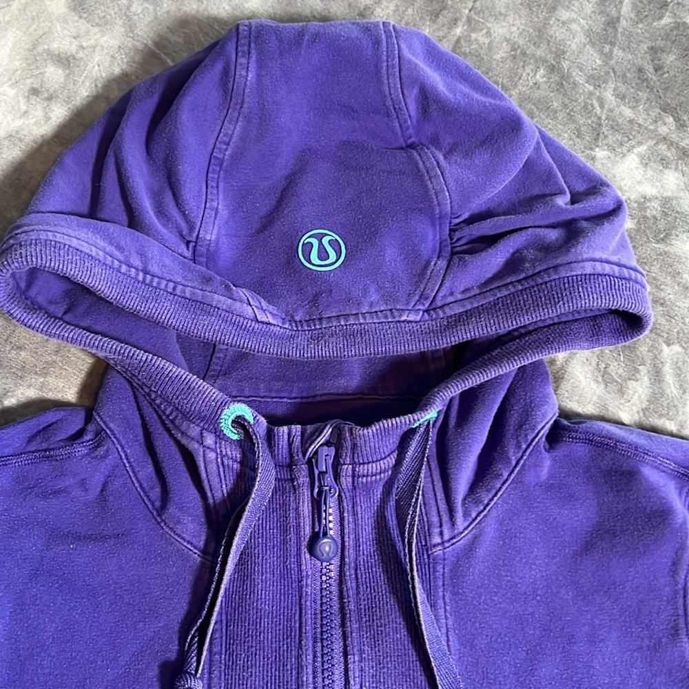 Lululemon Distressed Full Zip Hoodie, Thumb Holes, approximate size 8 - Picture 2 of 16